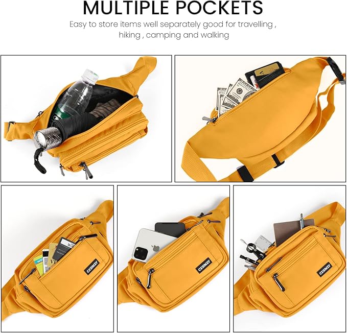 CXWMZY Fanny Packs For Women & Men Waist Pack Hip Bum Bag with Multi-Pockets Large Capacity Waterproof Casual Bum Bag for Disney Traveling Casual Cycling Running Hiking (Yellow)
