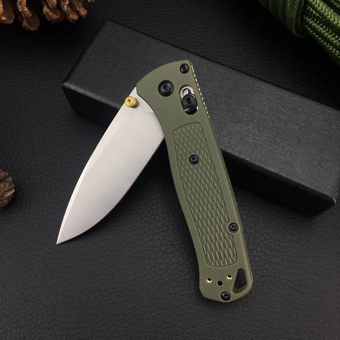 Everyday Carry Bugout Knife, Folding Pocket Knife with 3'' 8Cr13MoV Blade, Plain Edge, Green Glass Reinforced Nylon Grivory Handle with Belt Clip, Axis Lock, Thumb Stud