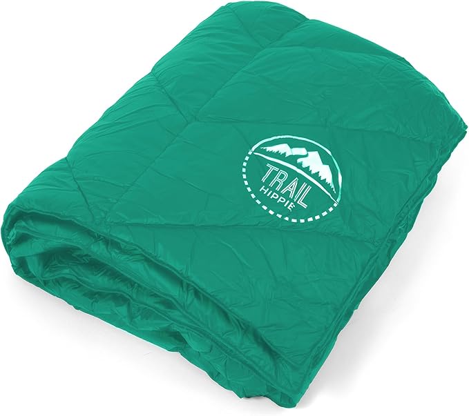 Luxurious Ultralight Down Camping Blanket | Perfect for Backpacking | Packable Puffy Outdoor Quilt with Hood & Pad Straps | Ideal for Travel Camping & Soccer Moms | 80x54 Turquoise