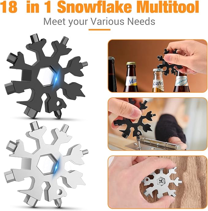 Gifts for Men, 18 in 1 Snowflake Multitool, Stocking Stuffers for Men, Mens Stocking Stuffers, Cool Gadgets for Mens Gifts, White Elephant Gifts for Adults, Dad Gifts for Men Who Have Everything