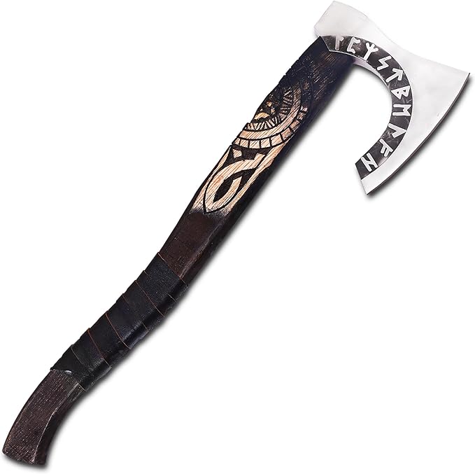 HUN-3004 Custom Handmade Viking Hatchet Axe Carbon Steel Head Bearded Camping Tomahawk Battle Ax with Sheath Ideal Gift for Men