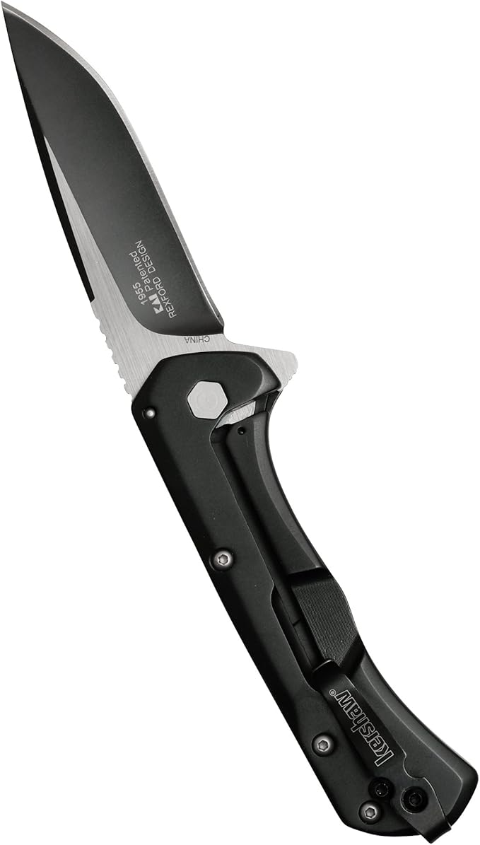 Kershaw Showtime Pocketknife, Black, 3" 8Cr13MoV Stainless Steel Drop Point Plain Edge Blade, One-Handed Assisted Flipper Opening EDC