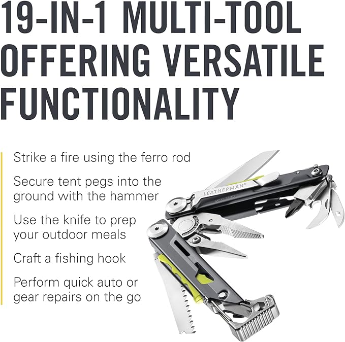 LEATHERMAN, Signal, 19-in-1 Multi-tool for Outdoors, Camping, Hiking, Fishing, Survival, Durable & Lightweight EDC, Made in the USA, Grey/Yellow
