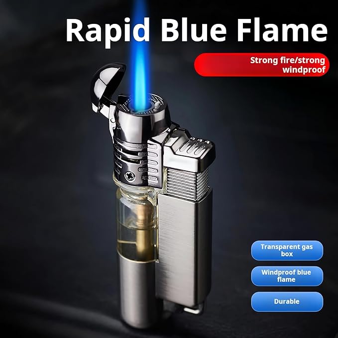 Windproof Butane Torch Lighters - 2 Pack with Visible Window Pocket Lighter - Adjustable Jet Flame Cigar Lighter for Fireplace Fireworks Grill Camping BBQ Lighter(Without Gas) (Black)