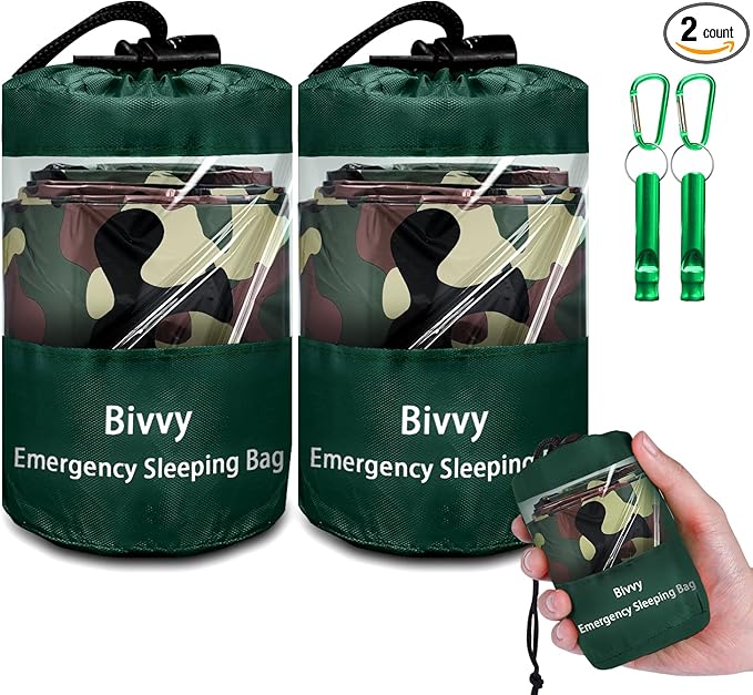 Emergency Sleeping Bag Survival Bag, Cymuber Portable Waterproof Thermal Bivy Sacks Tac Bivvy Bags,Camping Mylar Sleeping Bag Survival Gear Emergency Blankets Survival Shelter