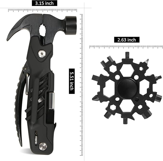 Camping Hammer-Snowflake Multitool,HUSUKU Gadgets for Unisex Gifts for Men Women Dad Husband Boyfriend, Unique Gift Choices for Outdoor Camping Adventure Daily Tool(Black)
