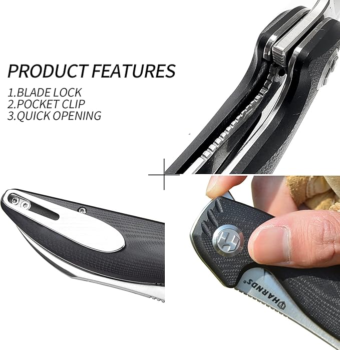 Parrot Folding Pocket Knife with Clip and Blade Lock, 8.4" EDC Folding Knife with Sweatproof G10 handle and 14C28N Stainless Blade (Black)