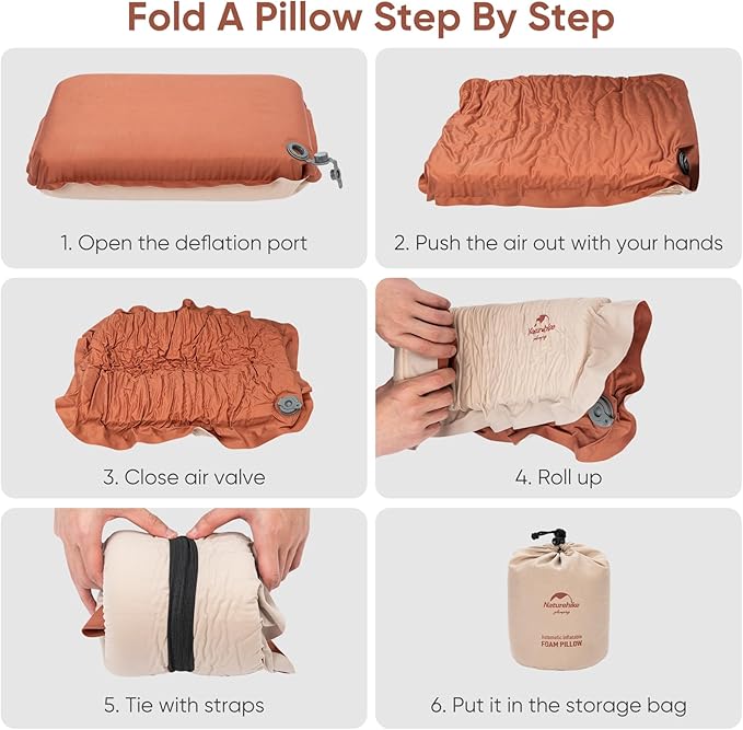 Naturehike Camping Pillow with Memory Foam, Self-Inflating Portable Pillow, Camping Essentials, Ergonomic for Neck Support, Travel Pillows for Camping, Airplanes, Hiking, Backpacking, Hammock