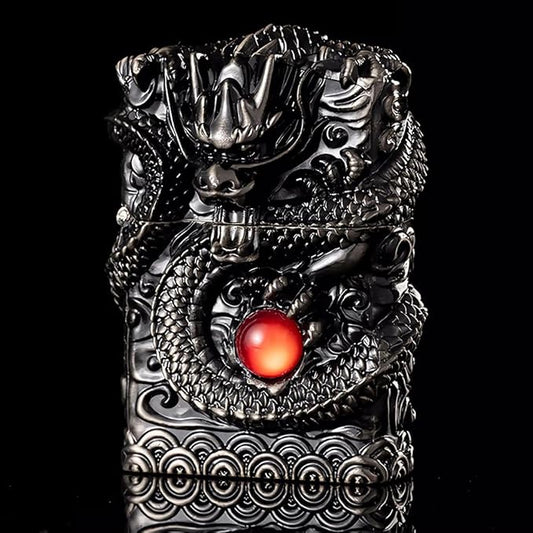 Dragon Lighter Premium Kerosene Soft Flame Lighter with Adjustable Flame, Refillable, Windproof and Pocket Size for Outdoor Camping, Travel, and Household Use (Black)