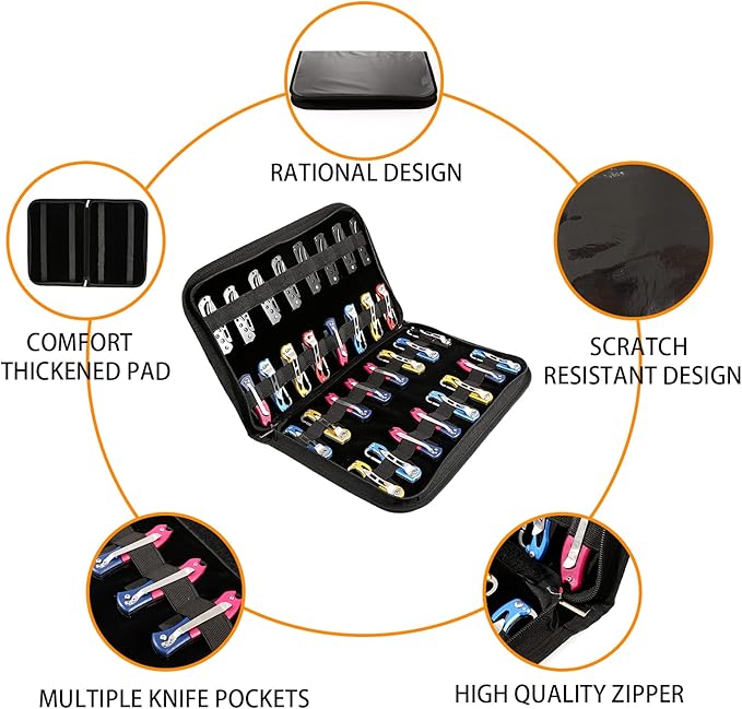 Knife Display Case, Pocket Knife Case with 32 Slots, Folding Knife Holder, Small Knife Storage Organizer, Knives Roll Collection Pouch Carrier Bag for Survival Tactical Outdoor for EDC Mini Knife