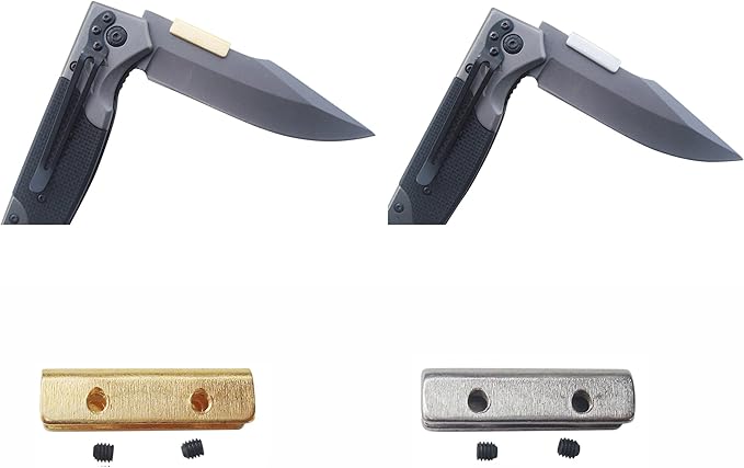 Pocket Folding Knives Thumb Bars,Universal Replacement Thumb Button Stud for Folding Hunting Knives Thickness 2.0mm to 3.2mm, Pack of 2 Sets (Brass)