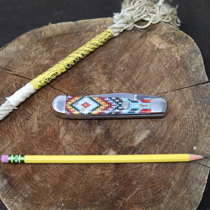 WHISKEY BENT HAT CO. Locking Trapper Folding Pocket Knife 4.125" Closed Length 440C Stainless Steel Blades (Wapi - Serrated)