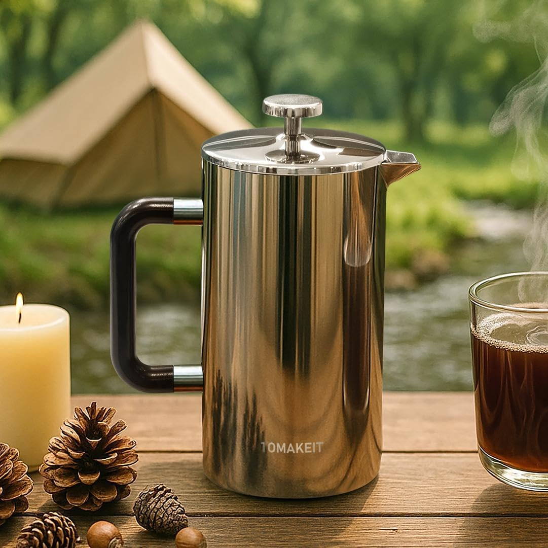 1L/34 Oz French Press Coffee Maker,304 Stainless Steel Coffee Press,Durable & Easy Clean,Leak-Proof Design,Prensa Francesa Para Cafe for Home,Office,Camping