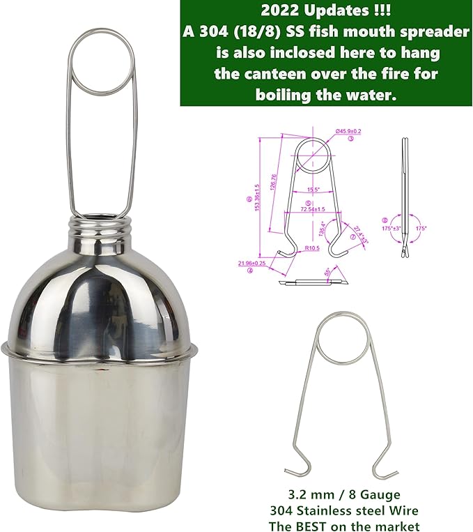 MASTIFF GEARS® 304 (18/8) Stainless Steel (FDA Compliant) US G.I Style Canteen Kit Cooking Set Camping Canteen Mess Kit with Cup, Lid, MOLLE Pouch for Camping