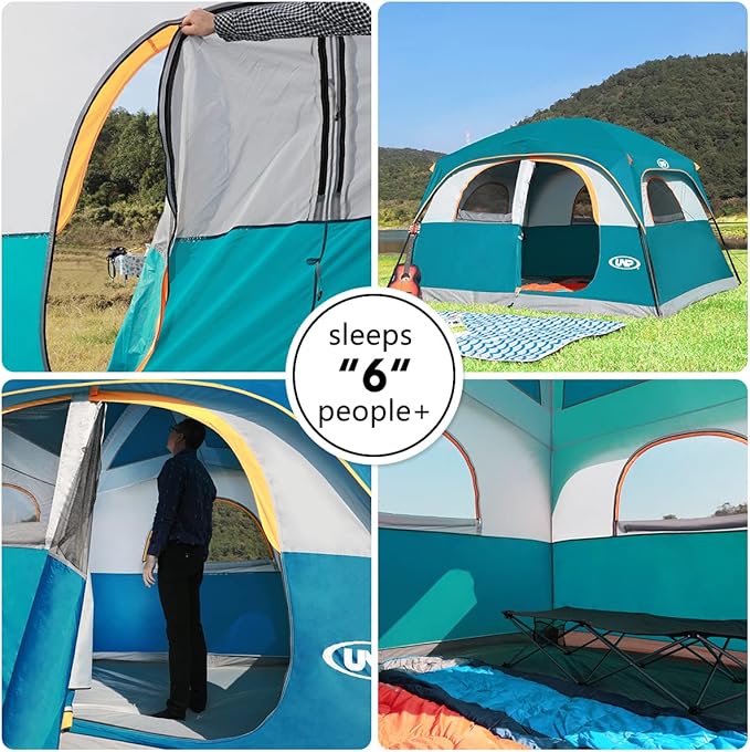 UNP Tents 6 Person Waterproof Windproof Easy Setup,Double Layer Family Camping Tent with 1 Mesh Door & 5 Large Mesh Windows -10'X9'X78in(H)