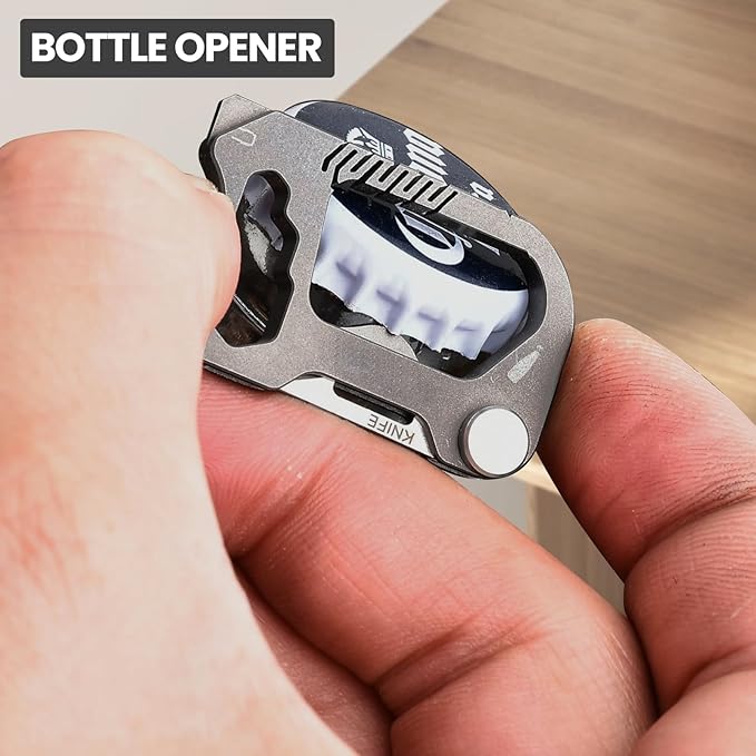 Multitool Carabiner with Pocket knife, Small Multi Tools Keychain Clip, 6 in 1 Mini Titanium EDC Keychain with Bottle Opener, Box Cutter, Wrench, Screwdriver, Emergency Survival Gear for Men