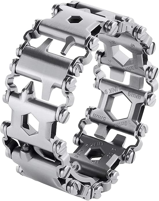 Stainless Tool Bracelet for Men Compatible for LEATHERMAN TREAD and Watch Band 29 in 1 Survival Hiking Camping Travel Friendly Multitools Wearable Bracelet