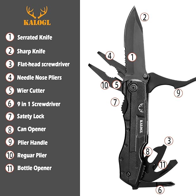 Gifts for Dad Men Him,Pocket Knife Multitool with Safety Locking Handy 12 in 1 Multi Tool with Pliers Knife Bottle Opener 9 in 1 Screwdriver Perfect for Outdoor Camping, Gardening,Home DIY Use
