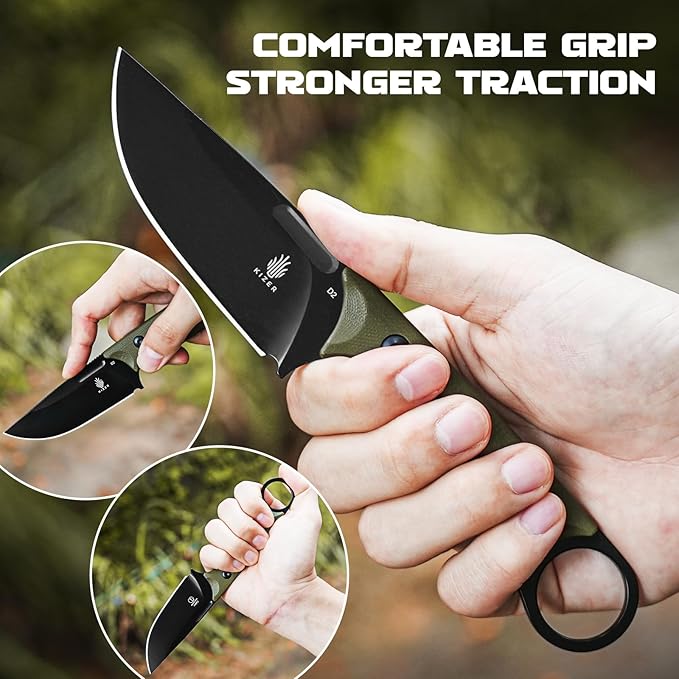Kizer Cabox Fixed Blade Knife 3.36" D2 Steel Fixed Blade Hunting Knife G10 Handle with Sheath Survival Camping Knife 1048A3