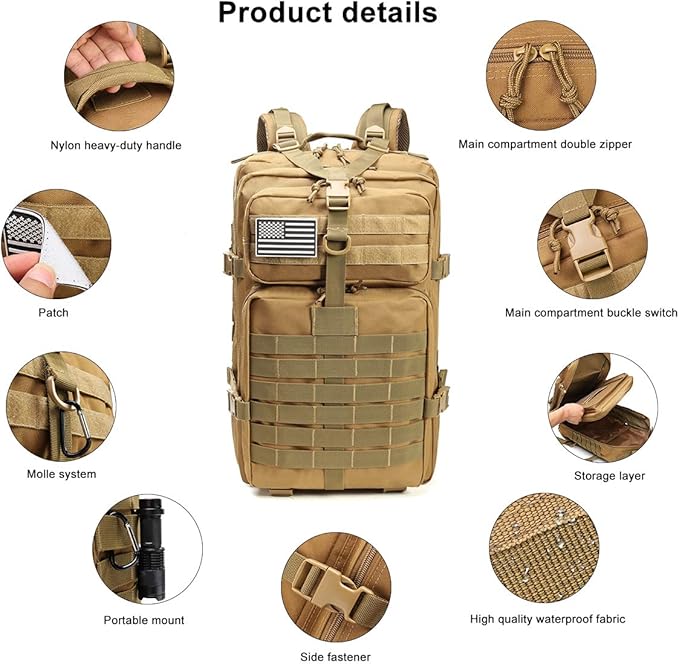 ROARING FIRE Tactical Backpack, Army Assault Pack, Molle Backpack for The 3 Day Pack, 45L prepper bag