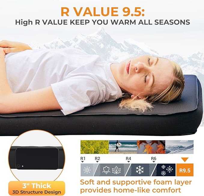 KingCamp Self Inflating Sleeping Pad for Camping Ultra Thick Double Single Foam Mattress High R Value Camping Air Pad Mat, Multi Colors & Sizes