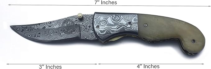 Handmade Damascus Folding Pocket Bowie Knife for Edc,Hunting,Survival,CampingBushcraft,Skinning and Fishing with Full Tang Camel Bone Handel and Cowhide-Leather Sheath For Men and Women (DCF26 - Typhoon)