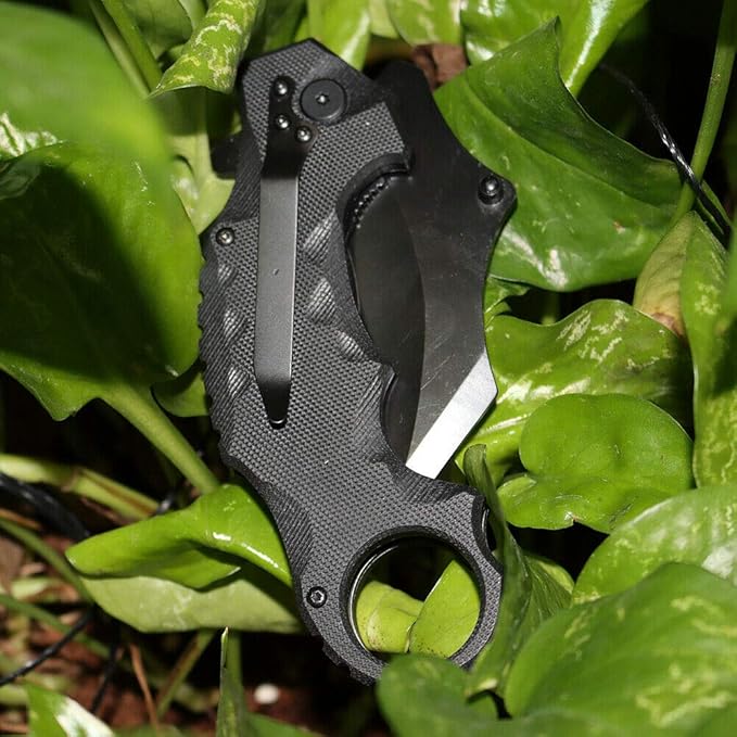 MASALONG Protection Folding Claw Tactical Outdoor fold Knife (Black)