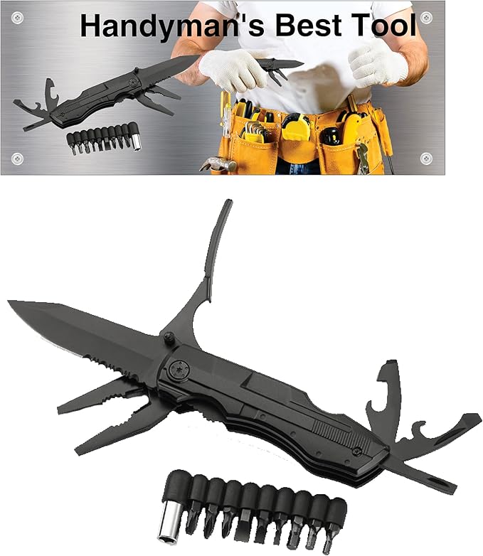 Ascent Handyman's DIY Gift Tool 10 in 1 Multitool Gift Boxed, Handy Knife Pliers Wire Cutter For Camping Fishing Hiking Hunting - Gift Idea for Family, Father, Men, Boyfriend, Women