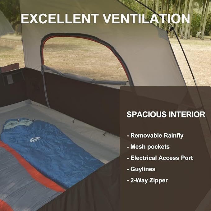 CAMPROS CP Tents for Camping 6 Person Waterproof Windproof Double Layer Family Camping Tent, Easy Setup Dome Tent with Large Mesh Windows & Wider Door for Outdoor Camping & Hiking