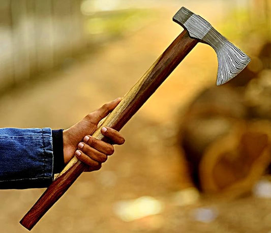 Damascus Steel Tomahawk Axe, Throwing Axe, Viking Hatchet, Camping Hatchet Axe for Wood Chopping Splitting Cutting Gardening with Leather Sheath 3746