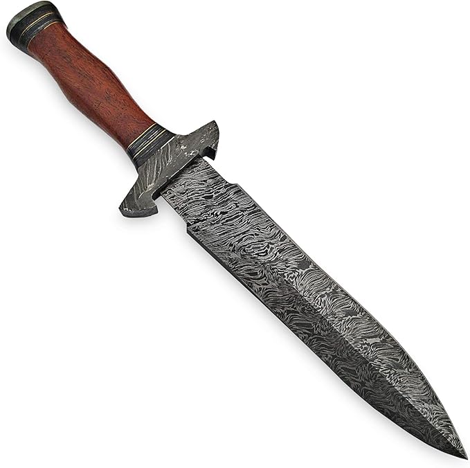 PAL 2000 KNIVES DAG-9305 Custom Handmade Damascus Steel Hunting Dagger Knife Rosewood Handle with Sheath