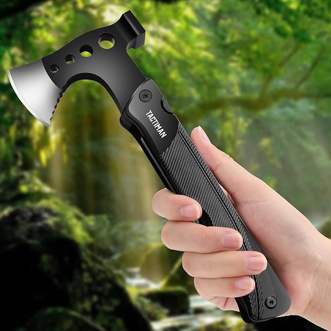 Multitool Hatchet Axe Stainless Steel Camping Hiking Survival Gear 14-in-1 Multi Tool with Axe Hammer Knife Saw Screwdrivers Bottle & Can Opener Whistle Fire Starter Christmas Gifts for Men