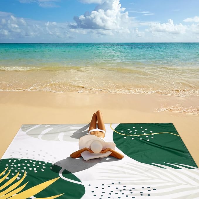 Beach Blanket, Waterproof Sandproof Beach Picnic Blanket with 4 Stakes & 4 Pockets, 78''×86'' Extra Large Compact Lightweight Sand Free Outdoor Mat Essentials for Camping, Travel, Hiking