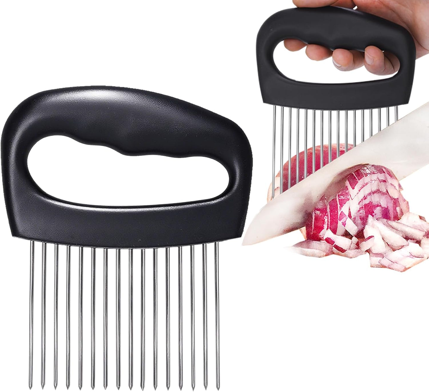 JAYVAR Extra-Large Onion Holder for Slicing, Onion Cutter Vegetable Chopper, Extra-Large Tomato Slicer with 16 Long Needles, Stainless Steel Tomato Potato Slicer, Meat Tenderizer, Food Slicing Guide