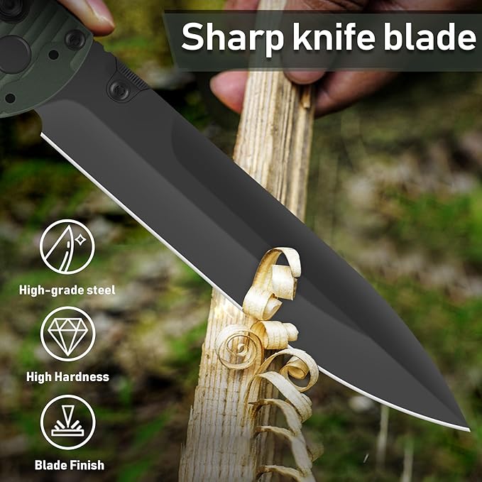 Folding Knife,Stainless Steel Pocket Knives & Folding Knives,10.2 in EDC Tactical Knife with Safety Lock+clip for Men Camping Hunting Fishing Hiking