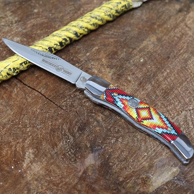 WHISKEY BENT HAT CO. Mini Hunter Folding Pocket Knife 2.75" Closed Length 440C Stainless Steel Blade (The Warrior)