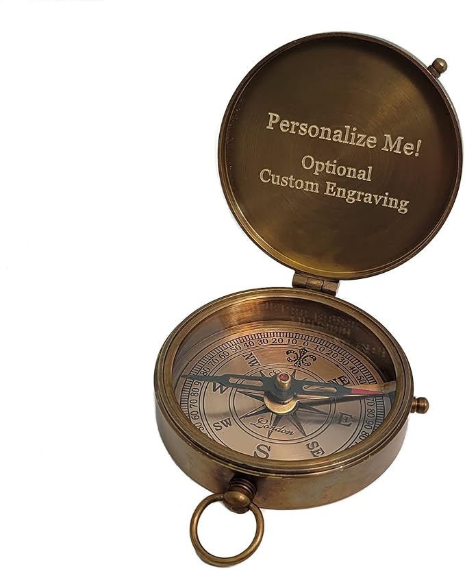 Stanley London Engraved Compass Personalized | Brass Pocket Compass Gifts for Men, Him, Son, Husband, Grandson, Boys | Engravable Antique Gift Compasses for Graduation, Baptism, Confirmation