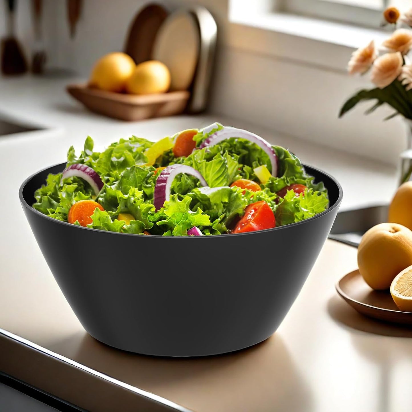 10 inch Bowls for Salad, Large Black Serving Bowl 118 oz, Bamboo Fiber Bowls Set of 3, Microwave and Dishwasher Safe, Great for Salad, Fruits, Vegetables and Pasta, BPA Free