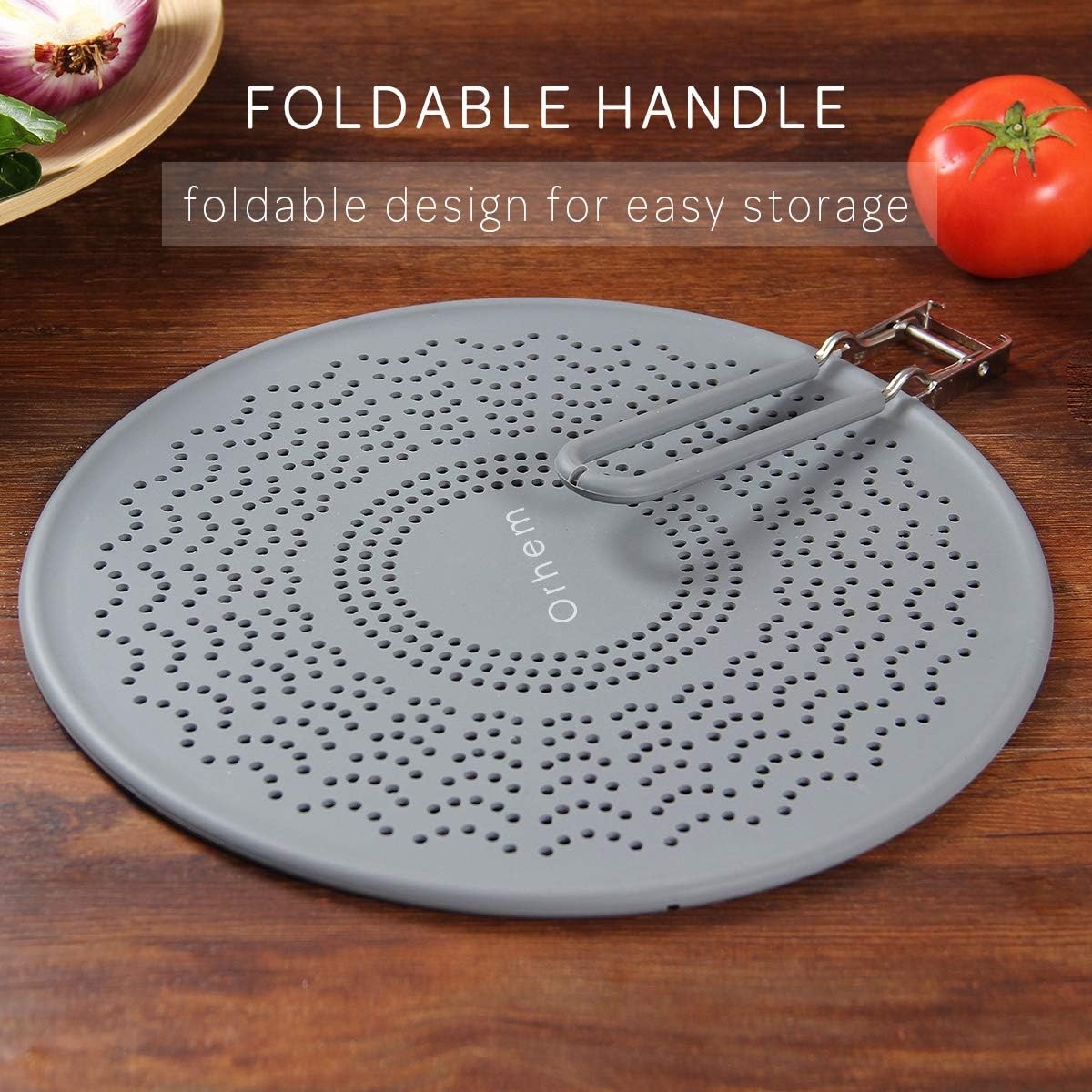 11" Silicone Splatter Screen Pan Cover with Folding Handle, Heat Insulation Cooling Mat, Strainer, Drain Board, Oil Splash Guard for Frying Pan
