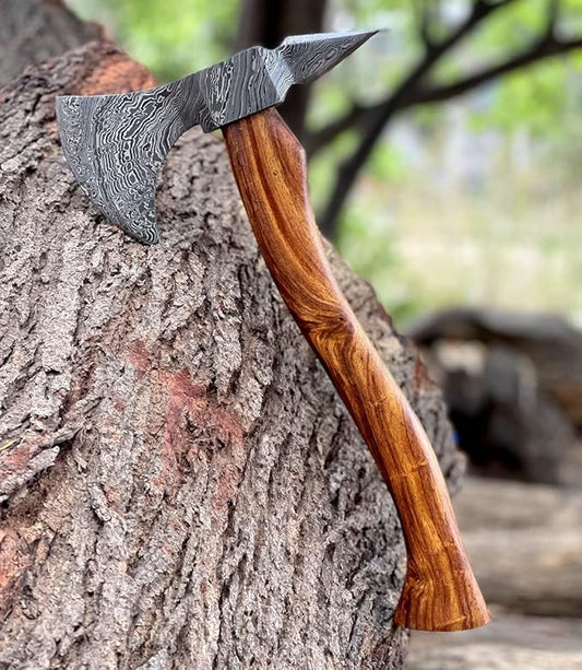 Hatchet Axe, Damascus Axe with Sheath, Tomahawk Axe, Thowing Axe for Wood Cutting, 16 Inch Camping Hatchet with Sheath Ax-2217
