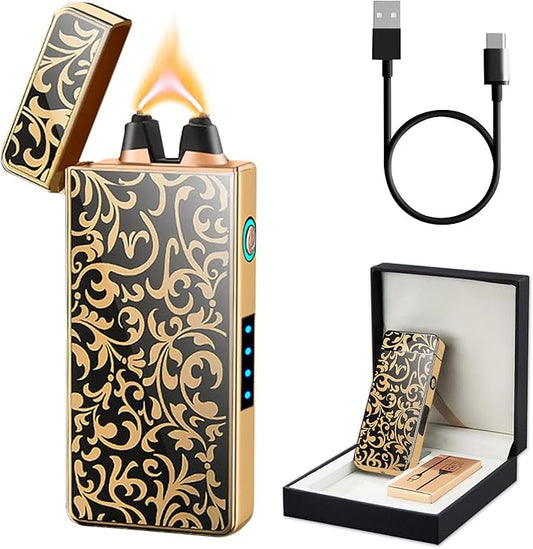 Windproof Lighter USB Rechargeable Plasma Lighter Arc Lighter flameless Lighter with Battery Indicator,lighters for Candle,BBQ and Fireworks (Flower)