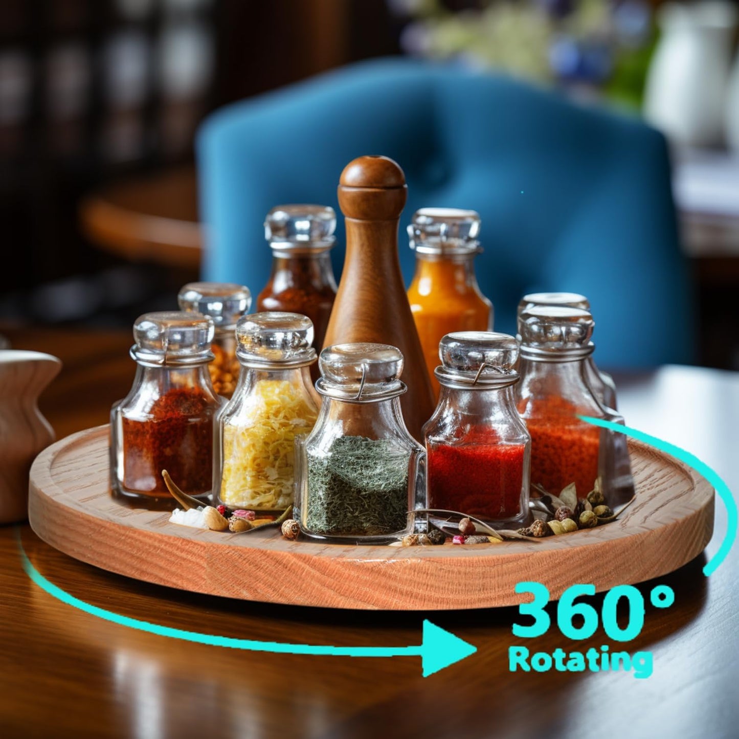 14" USA Oak Wood Lazy Susan Organizer Kitchen Turntable for Cabinet Pantry Table Organize