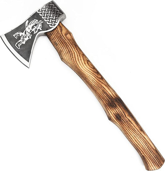 AX-4017 Custom Handmade Viking Hatchet Axe Carbon Steel Head Bearded Camping Tomahawk Battle Ax with Sheath