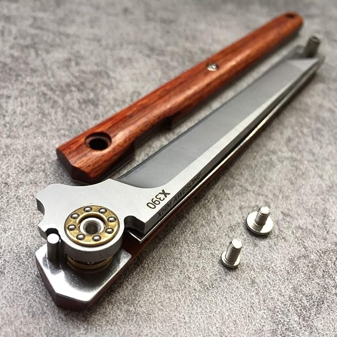 Folding Knife Small Portable Flipper, Ball Bearing, Liner Lock, Wooden Handle, Leather Sheath, for Outdoor, EDC, Collection, Gifts (Tanto Blade)