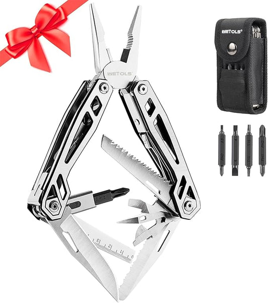 WETOLS Multitool Needle Nose Pliers,21-in-1 Stainless Steel Multi Tool Pocket Knife with Screwdriver Sleeve,Self-locking Survival Knife with EDC Pouch-Great for Outdoor, Simple Repair, Camping, Hiking
