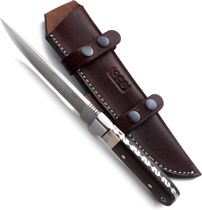 GCS Handmade D2 Steel Tactical Survival Hunting Camping Knife Brown Micarta Handle with Brown Leather Right or Left Hand Horizontal Fixed Blade Knife Sheath & Sharpening Stone GCS209