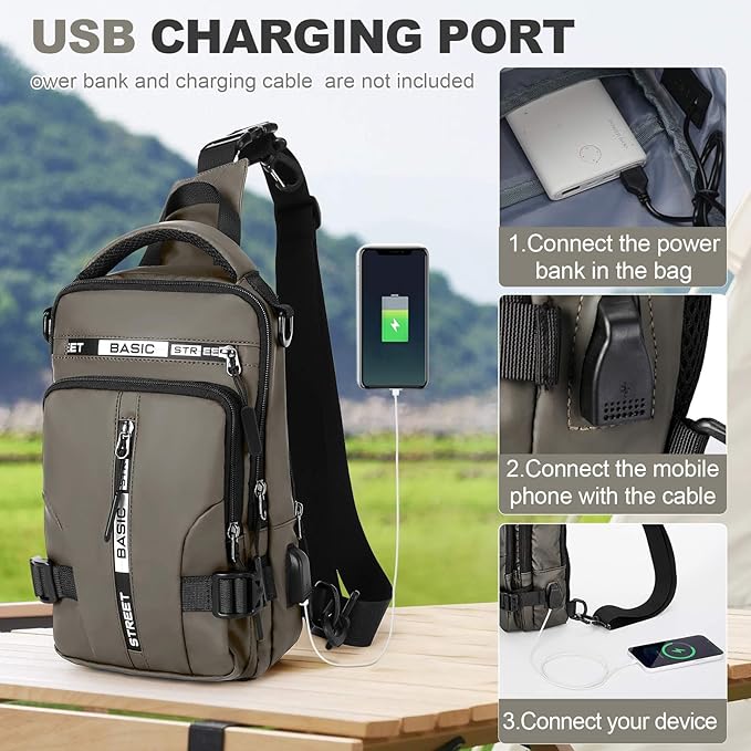 SEAFEW Mini Sling Bag for Men Women - Lightweight Crossbody Backpack, Multipurpose Shoulder Bag, Small Compact Chest Daypack for Travel Hiking Gym Sport Khaki