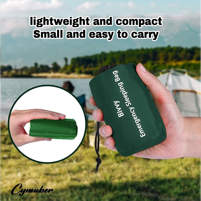 Emergency Sleeping Bag Survival Bag, Cymuber Portable Waterproof Thermal Bivy Sacks Tac Bivvy Bags,Camping Mylar Sleeping Bag Survival Gear Emergency Blankets Survival Shelter