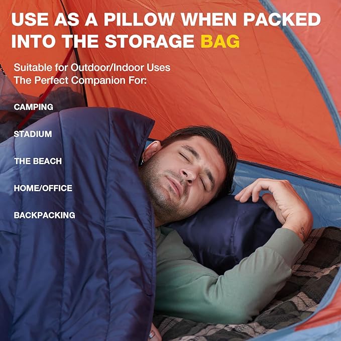 DUKUSEEK Outdoor Wearable Camping Blanket with Hood, Large Packable Backpacking Hooded Stadium Blankets, Lightweight Warm Quilt for Picnic, Hiking, Football, 79"x59"