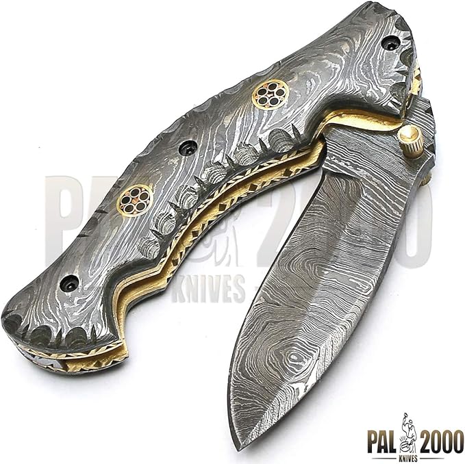 PAL 2000 KNIVES FOL-9023 Handmade Custom Damascus steel folding pocket knife With Sheath